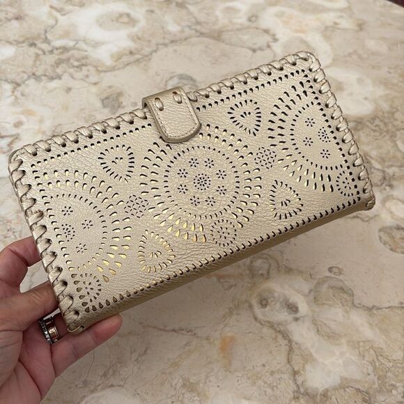 Madison West Travel Collection Large Passport Wallet - Laser Cut Rose Gold - Picture 7 of 13